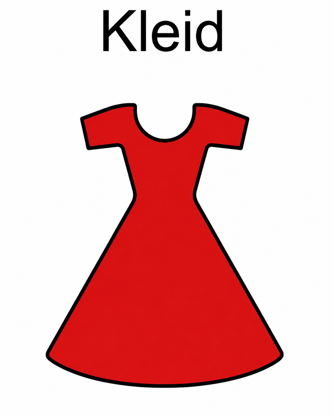 Rotes Kleid als einfache Illustration mit der Beschriftung „Kleid“